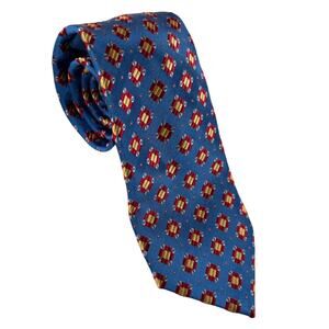 Ferucci Mens Silk Neck Tie - Blue Red Yellow Geometric Diamond Pattern